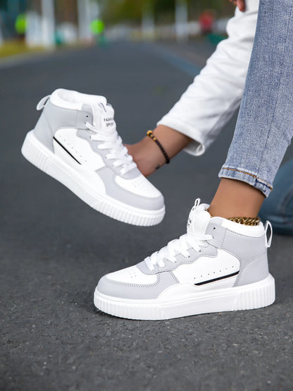 HKDQ Blue High Top Sneakers Unisex Non Slip Platform Men's Skate Shoes Spring Autumn Casual Leather Skateboard Shoes For Women