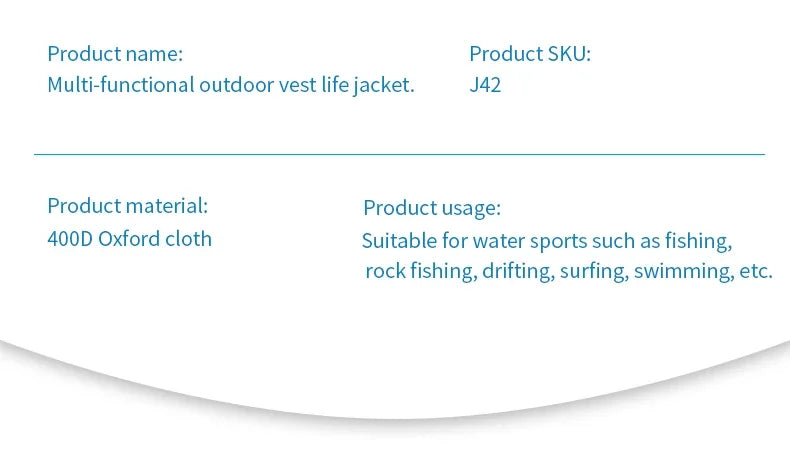 High Buoyancy Fishing Vest Adjustable Safety Life Jacket for Outdoor Boating and Fishing Gear Men Women Water Sports Vest