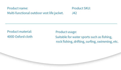 High Buoyancy Fishing Vest Adjustable Safety Life Jacket for Outdoor Boating and Fishing Gear Men Women Water Sports Vest