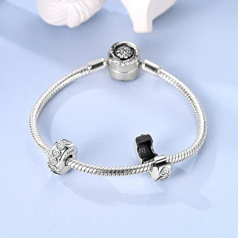 925 Silver Valentine's Day Charms Bead Sparkling Sweet Heart Rose Bear Charm Fit Original Bracelet Bangle Woman DIY Jewelry Gift