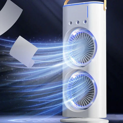 New USB Portable Dual Fan Air Cooler High-Power Desktop Fan with Cooling Mist Humidifier for Office Dormitory Home Use