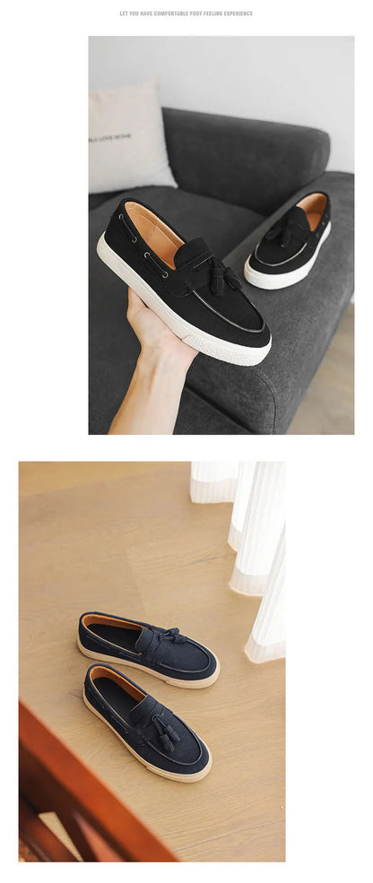 2025 Men Flat Loafers Frosted Suede Flat Shoes Comfortable Non Slip Trendy Fashion Loafers Lightweight Outdoor Casual Shoes