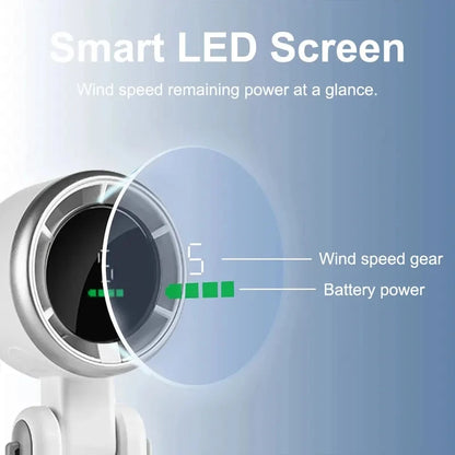 2026 NEW Handheld Turbo Fan Wearable Personal Desk Fan Small Mini Fan With Smart Digital Display Folding