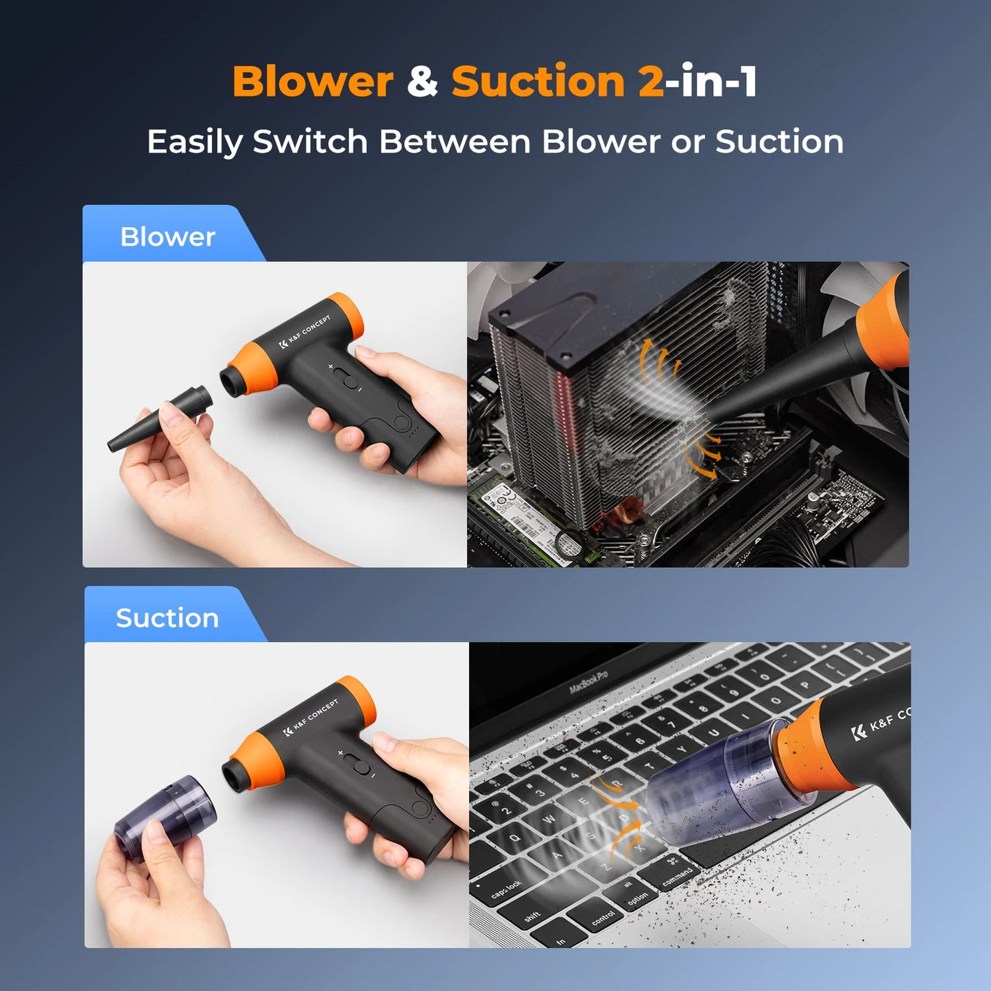 K&F CONCEPT Electric Air Duster Cordless Compressed Air Blower Suction for Computer,PC,Laptop Keyboard,Car,Camera Dust Cleaner