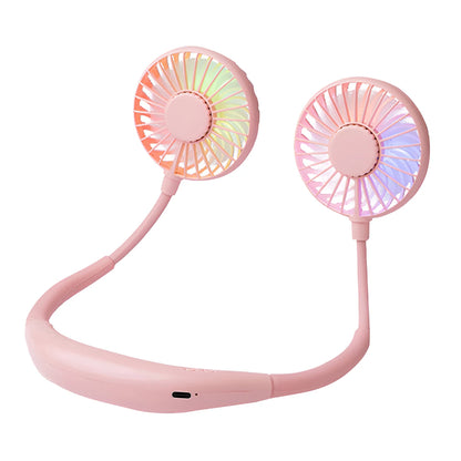USB Rechargeable Mini Sports 3-Speed Adjustable Neck Dual Fan Home OfficeOutdoor Travel Portable Hanging Neck Fan