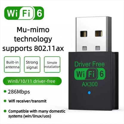 WiFi 6 AX300 WiFi USB Adapter Wireless Network Card 2.4G Wi-Fi Dongle Dual Band Antenna USB For PC/Laptop Win10/11 Driver Free