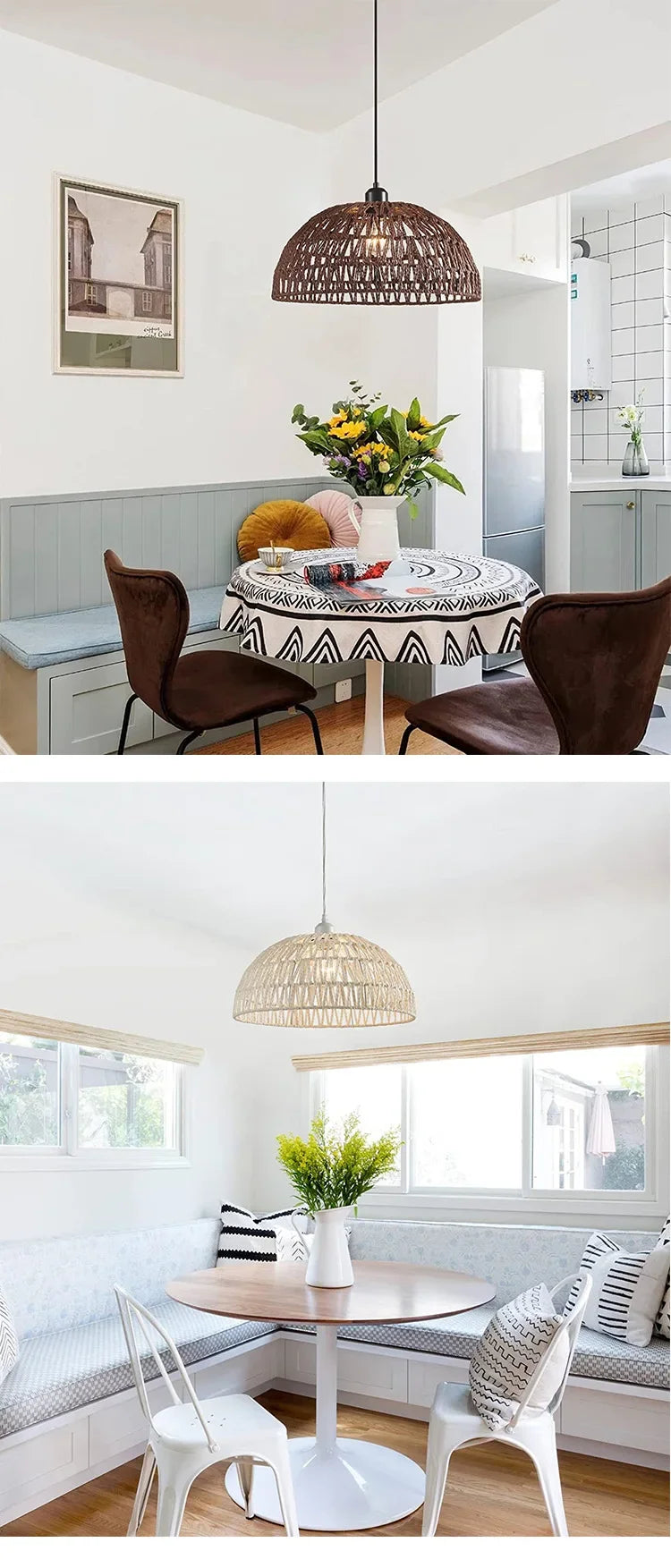Japanese Style Hemp Rope Pendant Light, Countryside Dining Room, Bedroom, Living Room, E27 Ball Bubble Handmade Pendant Light