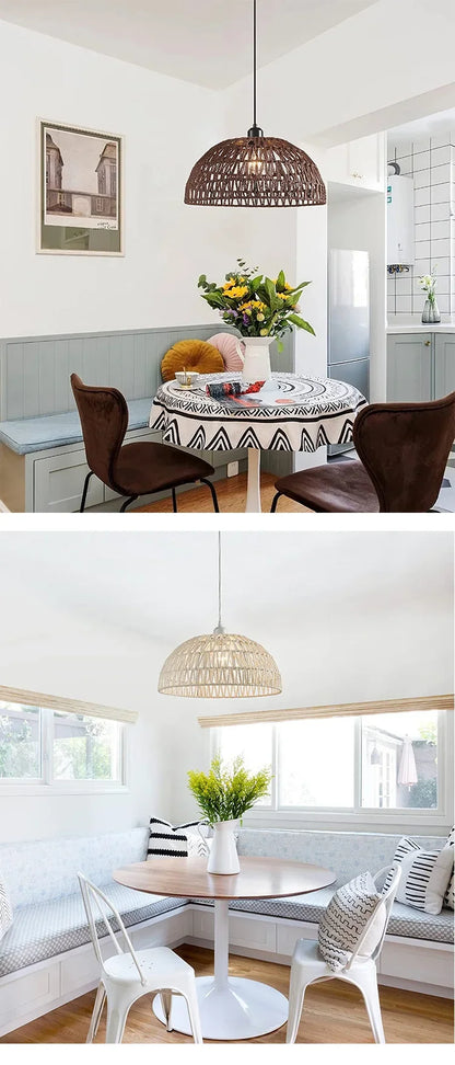 Japanese Style Hemp Rope Pendant Light, Countryside Dining Room, Bedroom, Living Room, E27 Ball Bubble Handmade Pendant Light