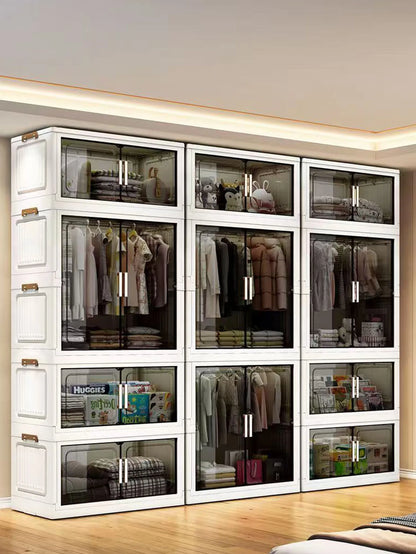 Multi-Functional Folding Storage Cabinet with Doors for Home Office Kitchen Bathroom Organizer White Black Gray