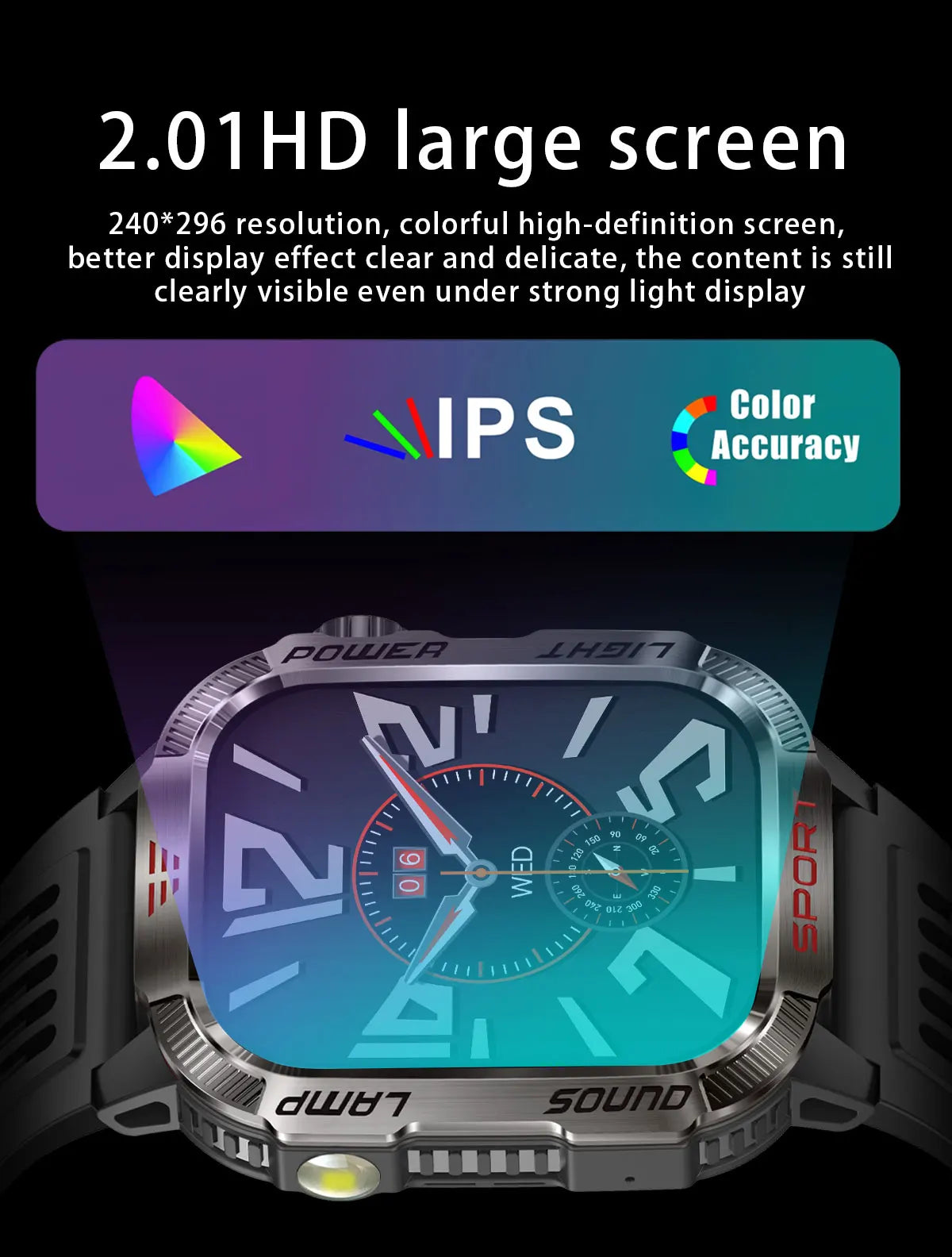 2026 New LED flashlight Military Smart Watch Men IP68 GPS Outdoor Sports Fitness Tracker Health Monitor 2.01" BT Call Smartwatch