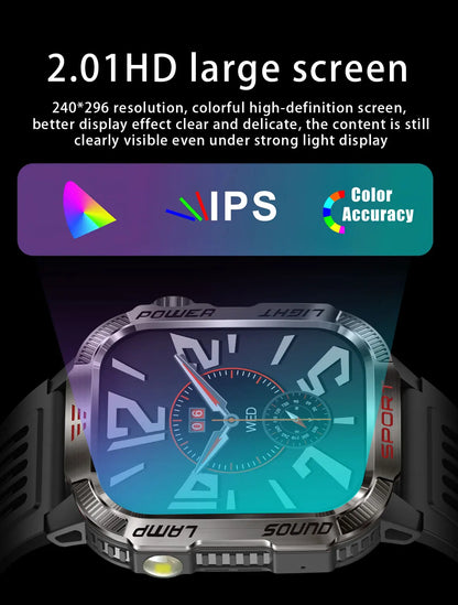 2026 New LED flashlight Military Smart Watch Men IP68 GPS Outdoor Sports Fitness Tracker Health Monitor 2.01" BT Call Smartwatch