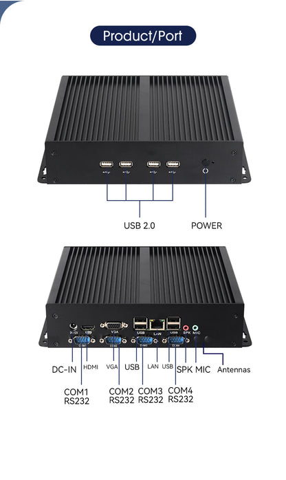XCY Fanless Industrial Mini PC Intel Core I5-3317U 4x COM DB9 8x USB Support Windows XP/7/8/10 Linux