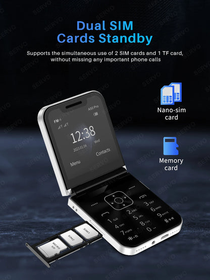 SERVO A50 PRO Flip Mobile Phone 2.4" Display Speed Dial Call Recording Blacklist 2 SIM Unlocked Foldable Cellphones New Version