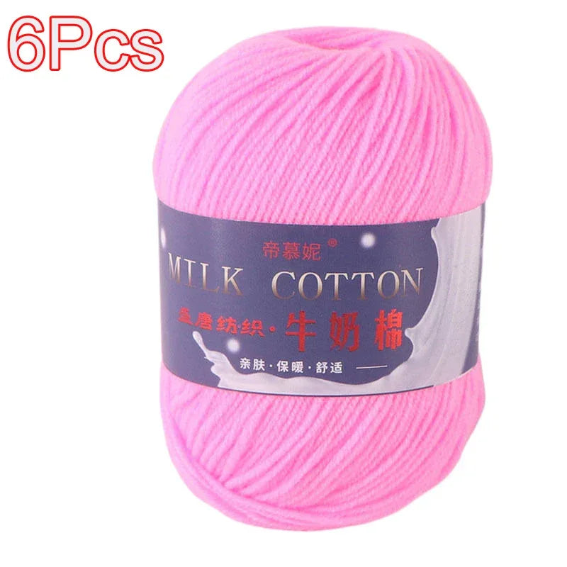 6Pcs Dyed Milk Sweet Soft Cotton Crochet Wool Yarn Thick Yarn Fiber Hand Knitting Wool Crochet Yarn Threads for DIY Sweater