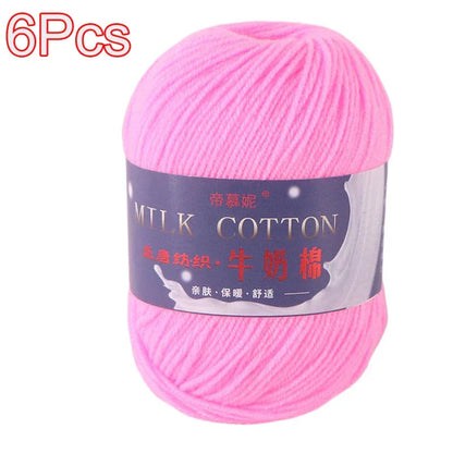 6Pcs Dyed Milk Sweet Soft Cotton Crochet Wool Yarn Thick Yarn Fiber Hand Knitting Wool Crochet Yarn Threads for DIY Sweater