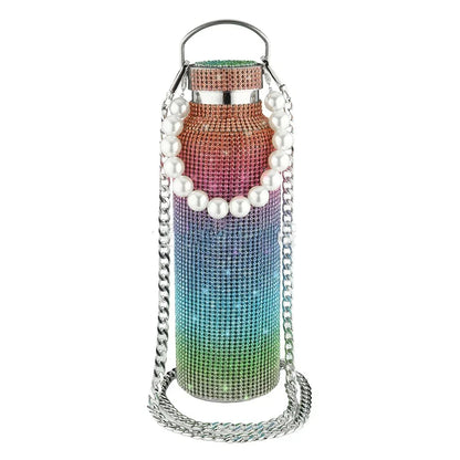350/500/750/1000ml Luxury Rhinestone Thermos Bottle 2pcs Chain Portable Water Bottle Double Wall Stainless Steel Thermal Flask