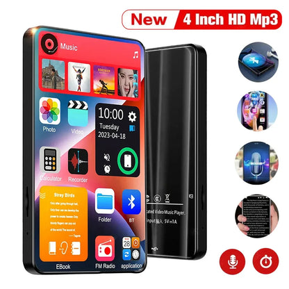 4 Inch Full Touch Screen MP3 Player Bluetooth 5.2 Walkman MP4 16GB Built-in Speaker Music Player with FM Radio Recorder E-Book