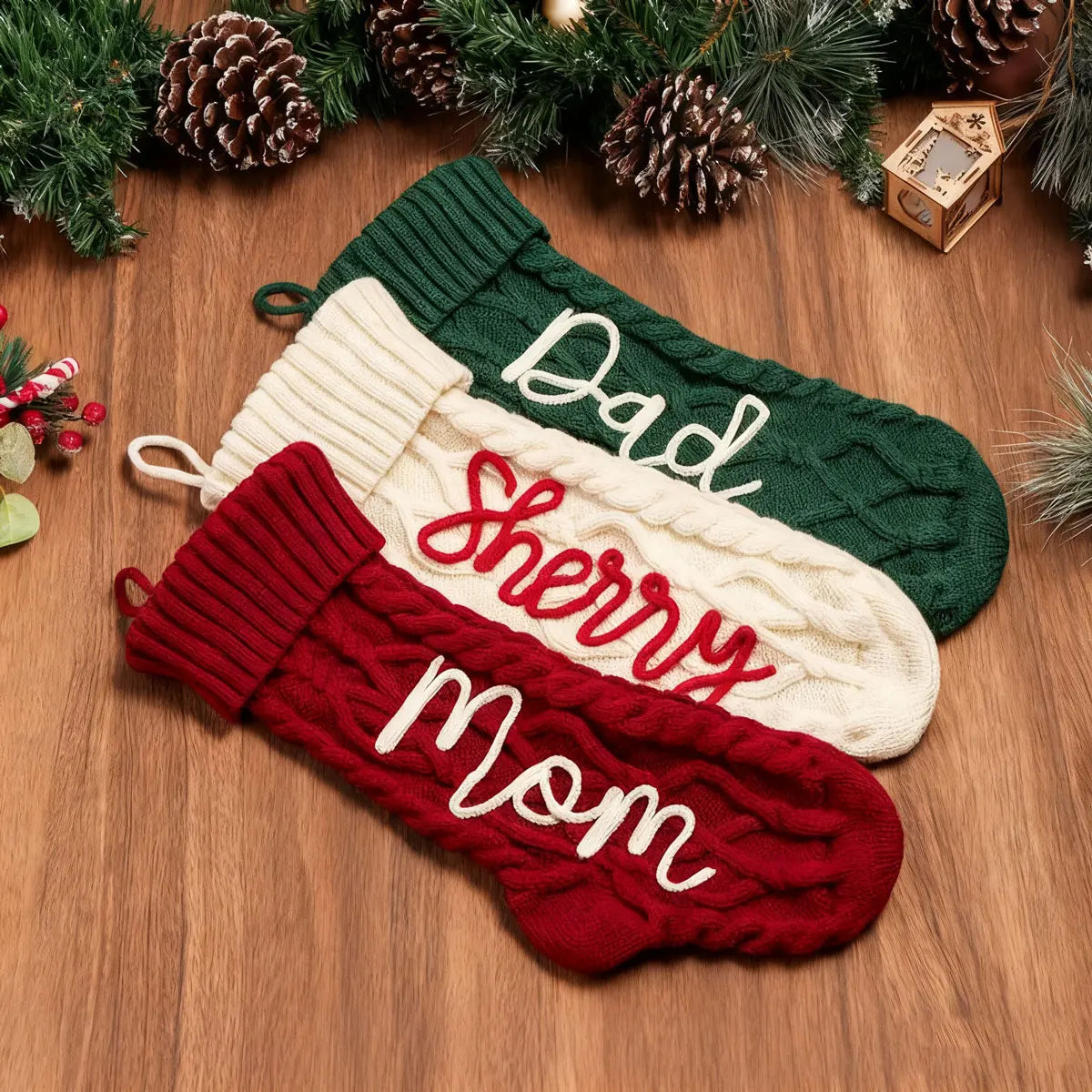 A vintage personalized Christmas stocking with embroidered name and customizable letters, perfect as a family Christmas gift