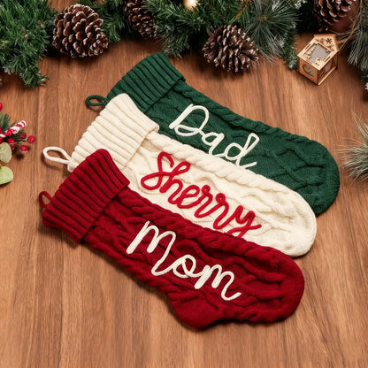 A vintage personalized Christmas stocking with embroidered name and customizable letters, perfect as a family Christmas gift