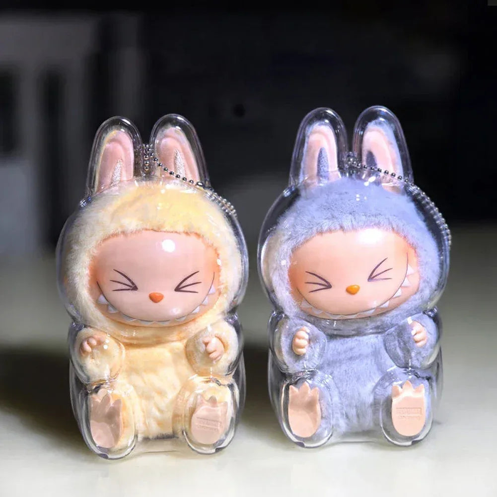 Transparent Macaron Doll Case For Labubu - Popmart Bubble Mart Storage Box, Dustproof Cover for Elf, Christmas New Year Gift