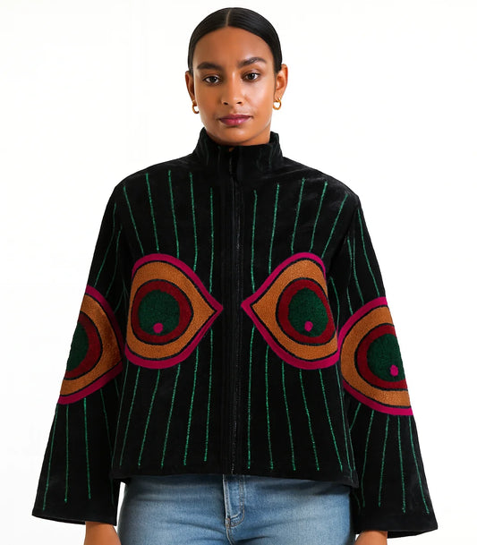 Winter Velvet Suzani Plus Size Quilted Waterproof Reversible Eco-Friendly Hand Embroidery Floral Cotton Jacket Teenagers