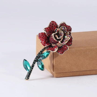 Valentine's Day Enamel Rose Brooches for Women Rhinestone Plant Flower Pins Banquet Party Backpack Gifts Jewelry Accessories