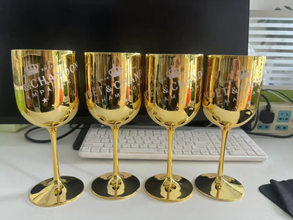 4pcs 480ml Plating Electroplated Shiny 16Oz Plastic Red Wine Glasses Plastic Champagne Flutes Cup Goblet For Party Wedding