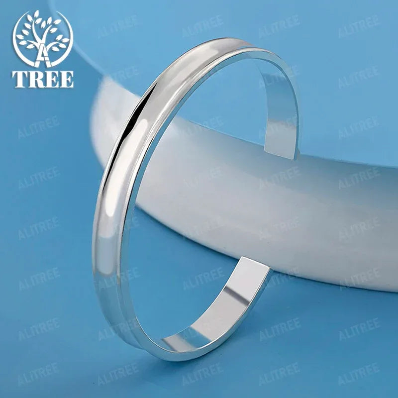 8mm 925 Sterling Silver Smooth Bangles Women Party Fashion Simple Jewelry Men Anniversary Gift Valentine's Day Accessories