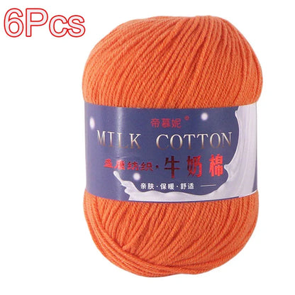 6Pcs Dyed Milk Sweet Soft Cotton Crochet Wool Yarn Thick Yarn Fiber Hand Knitting Wool Crochet Yarn Threads for DIY Sweater