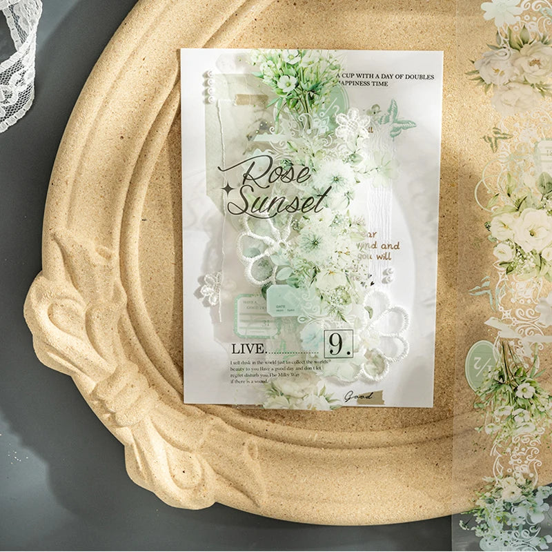 Mr. Paper 1 Roll Lace Flower PET Tape Home Decoration for Scrapbook Frame Phone Case Notebook Phone Case Collage Sticker Gifts