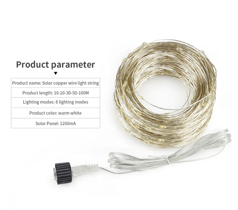 2025 Christmas 10M-100M LED Solar Fairy Lights LED String Garland Tree Decoration Light for Outdoor Garden Lawn Camping Decor