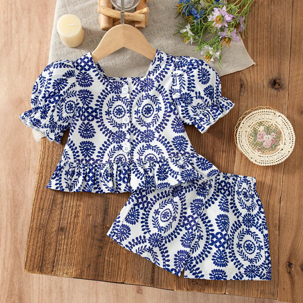 2pc/Set Baby Girl Set Summer Floral Short-Sleeve Top And Shorts Baby Girl Clothes Cute Beach Baby Outfit Set