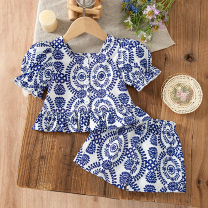 2pc/Set Baby Girl Set Summer Floral Short-Sleeve Top And Shorts Baby Girl Clothes Cute Beach Baby Outfit Set