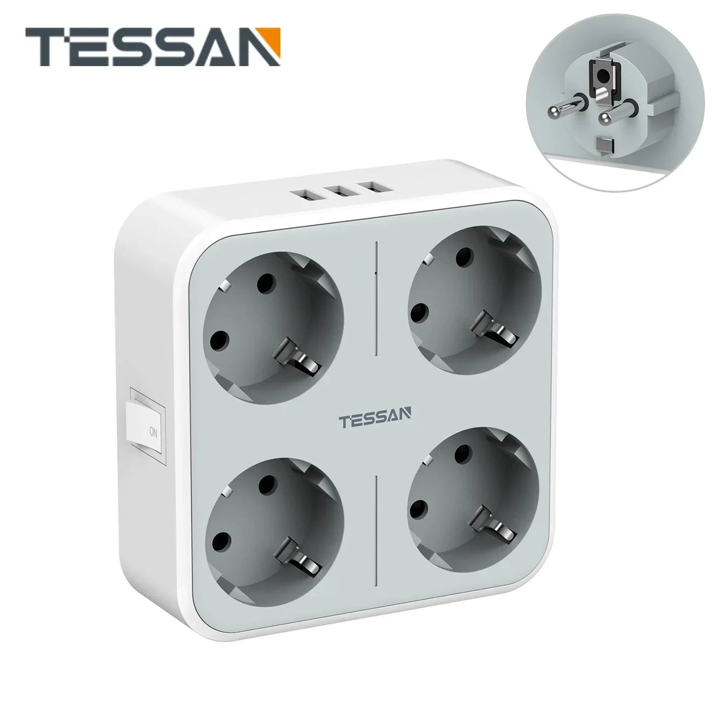 TESSAN Multiple Wall Socket Power Strip with 4 AC Outlets & 3 USB Ports 7 in 1 Adapter Overload Protection for Home Office