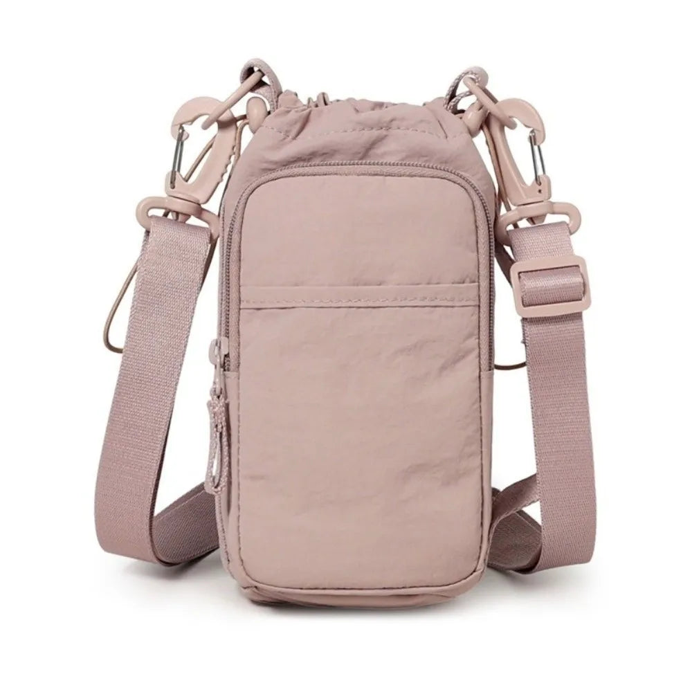 Adjustable Strap Nylon Water Bottle Storage Bag Phone Pocket Nylon Material Portable Water Bottle Bag Protective Cover