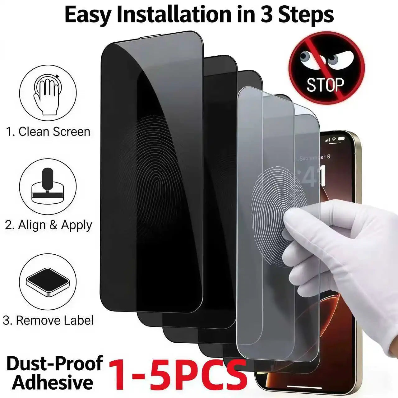 1-5pcs Anti Spy Screen Protector For iPhone17 16 15 14 13 12 11 Xs Pro Max17Air XR Plus mini Tempered Glass Privacy Peep by PDG ibma