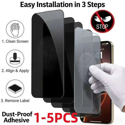 1-5pcs Anti Spy Screen Protector For iPhone17 16 15 14 13 12 11 Xs Pro Max17Air XR Plus mini Tempered Glass Privacy Peep by PDG ibma
