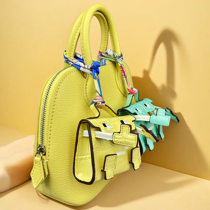 Mini Pixel Doll Bag Charm Adorable Croc-Etched PU Leather Keychain with Pouch for Earbuds & Coins Handcrafted Pastel Cutie Gift