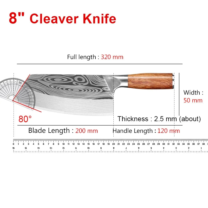 Cleaver Kitchen Knives Wooden Handle Stainless Steel Utility Knife Slicing Fish Vegetables Butcher Knife Chef Cleaver Meat Knife