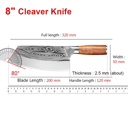 Cleaver Kitchen Knives Wooden Handle Stainless Steel Utility Knife Slicing Fish Vegetables Butcher Knife Chef Cleaver Meat Knife