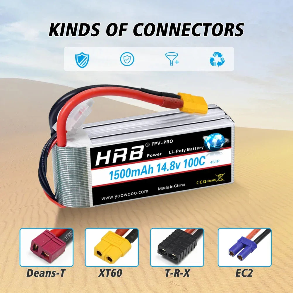 HRB 14.8V 1500mah Lipo 4S 100C RC Battery with XT60 Connector for RC Airplane fpv drones rc car truck tack RC Boat
