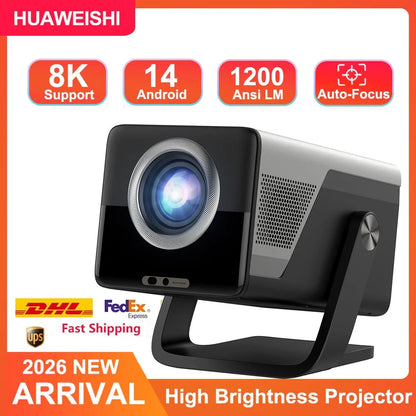 HUAWEISHI Full HD 1080P Projector 4K 1200 ANSI Android WiFi 6 Auto Focus Home Theater Projectors for Movie Meeting Video