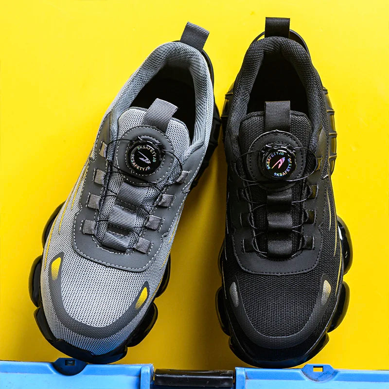 Breathable Men Boots Rotating Buttons Safety Shoes Men Puncture-Proof Work Boots Steel Toe Shoes Light Indestructible Shoes