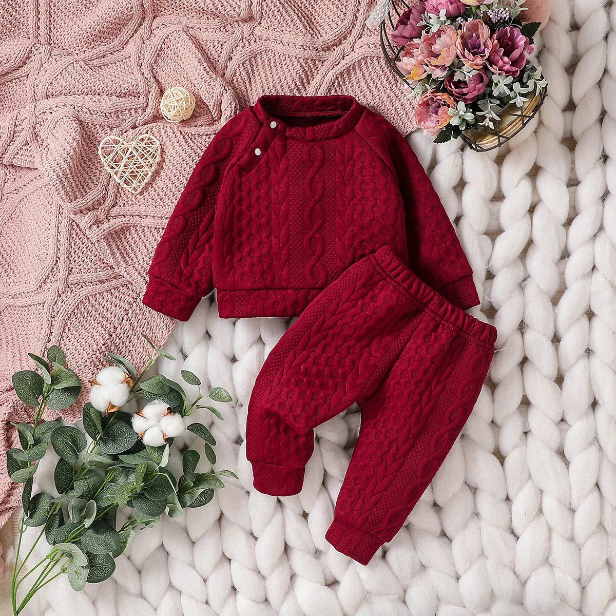 Baby unisex Solid Autumn 2Pcs Casual Outfits Long Sleeve Sweatshirt & Fall Pants For Daily