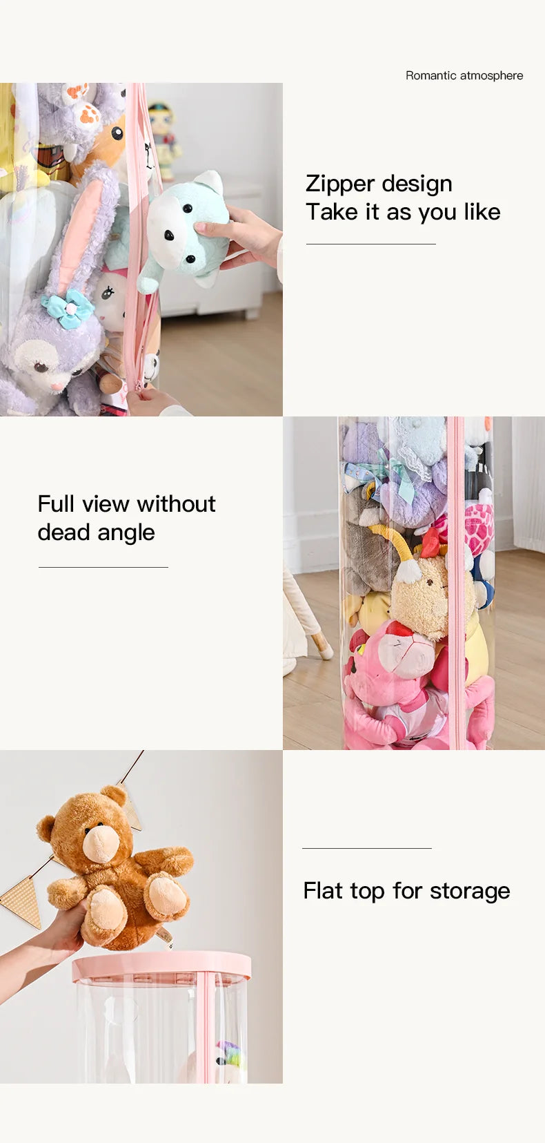Transparent Multi-Functional Storage Bucket with Lid And Optional Wheels for Dolls Plush Toys Holiday Decorations Display Shelf
