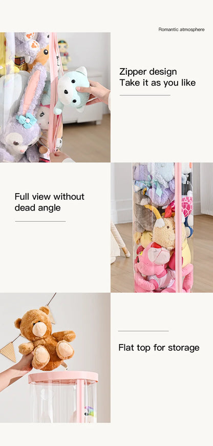Transparent Multi-Functional Storage Bucket with Lid And Optional Wheels for Dolls Plush Toys Holiday Decorations Display Shelf