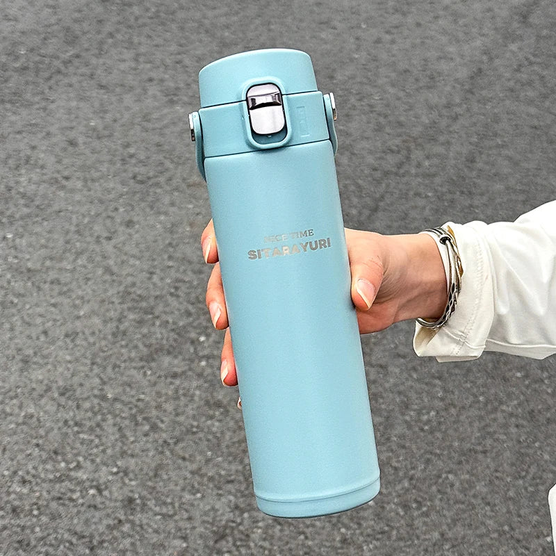 1 PC Stainless Steel Vacuum Flask, 500ml Pop-Up Direct Drink Insulated Bottle with Wide Handle, Outdoor Portable Sports Bottle