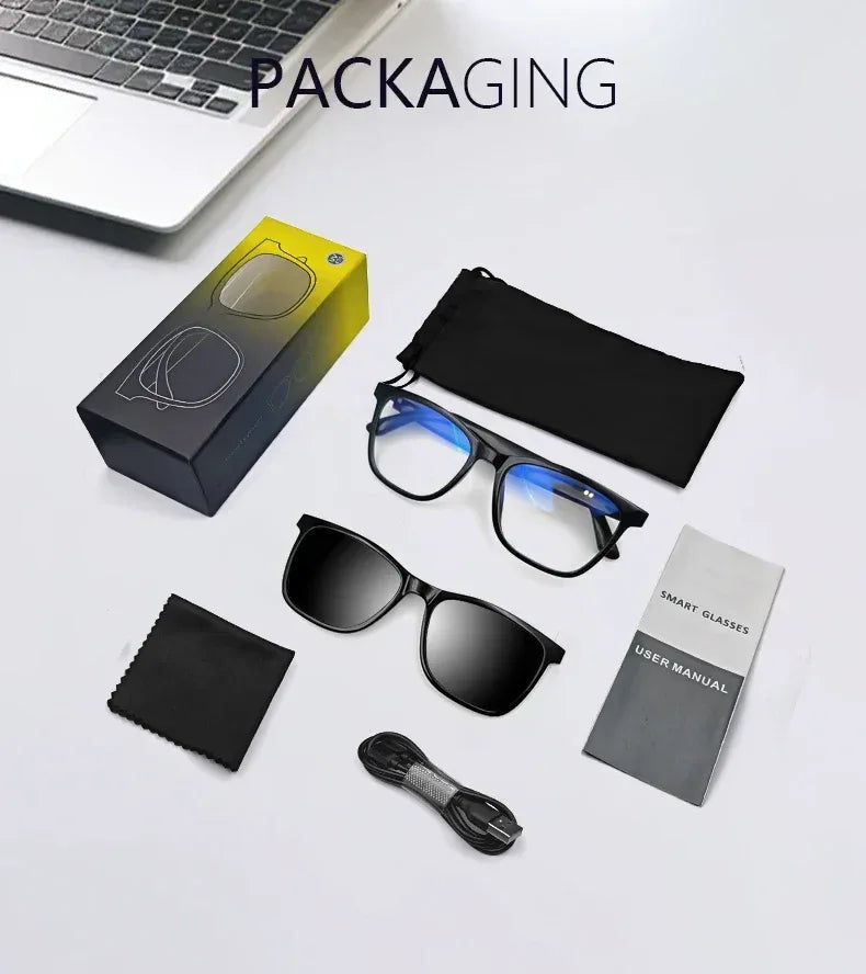 CLLOIO Bluetooth Smart Prescription Glasses Magnet Clip On Polarized Myopia Eyewear Anti Blue Light Progressive Reading Glasses
