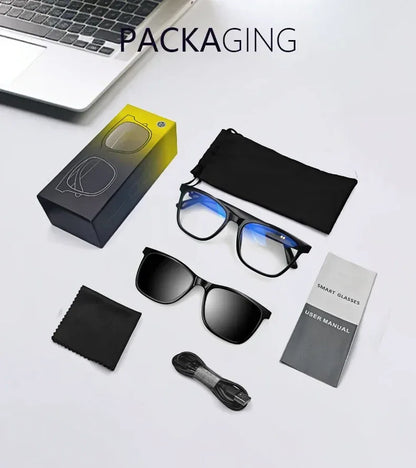 CLLOIO Bluetooth Smart Prescription Glasses Magnet Clip On Polarized Myopia Eyewear Anti Blue Light Progressive Reading Glasses