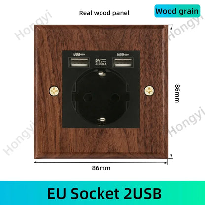 Black walnut retro European retro wall lamp switch socket, solid wood brass toggle switch board 1-4Gang 2Way antique home switch